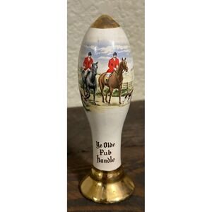 Vtg Mead Ye Olde Pub Handle Ceramic Beer Tap Fox Hunt Equestrian Scene 6in